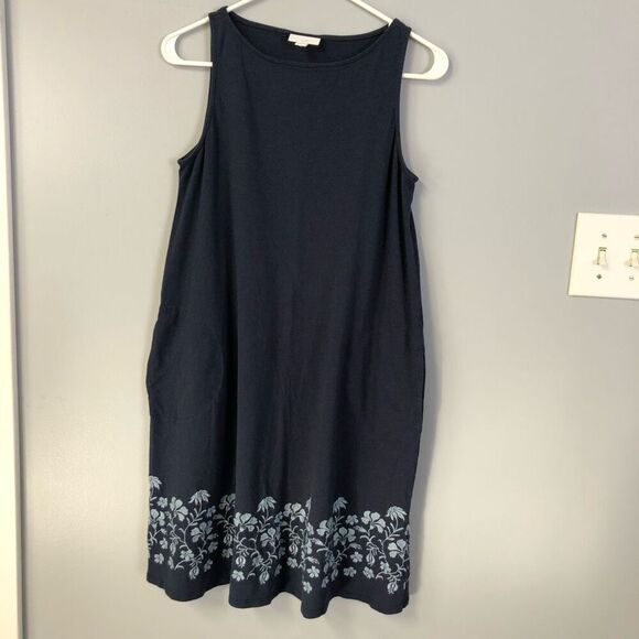 J. Jill blue embroidered knit dress cotton modal blend tank a line sz xs pockets - Picture 1 of 11